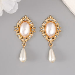 Цена за 2 шт. Декор для творчества металл, пластик «Жемчужина в цветах с подвеской», 5.4×2.5×0.7 см