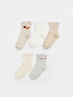 Bask?l? Erkek Bebek Soket ?orap 5li