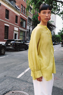 CAMISA FLUIDA CON RAMIO ZW COLLECTION / Amarillo - Zara фото 3