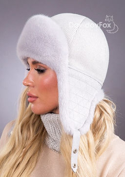 Шапка Ушанка трикотаж экомех сапфир