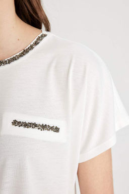 Футболка с круглым вырезом и короткими рукавами - Defacto фото 5