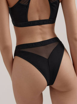 CONTE RIB WITH MESH LBR 2496 Трусы бразилиана из хлопка в рубчик и эластичной сеточки black - Conte elegant фото 2