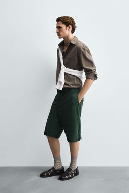 RELAXED FIT LEATHER SUEDE BERMUDA SHORTS - Zara фото 4