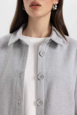 Рубашка-туника из габардина с длинными рукавами Relax Fit - Defacto фото 5