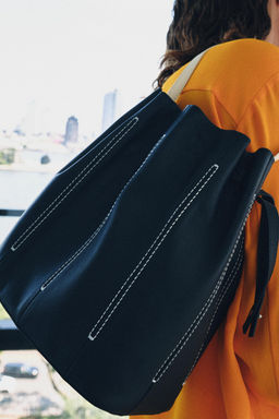 BOLSO DE HOMBRO PIEL COMBINADO / Azul Marino - Zara фото 4