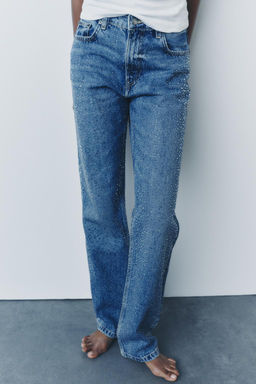 ZW COLLECTION MID-RISE JEANS WITH RHINESTONES