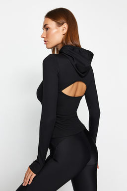 Trendyolmilla Siyah Fitilli Basparmak ve S?rt? Pencere/Cut Out Detayl? Orme Spor Ust/Bluz THMAW24BZ00004  фото 5