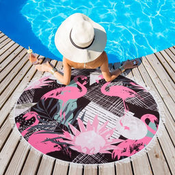 Полотенце пляжное круглое Этель Фламинго, диаметр 150 см, 100 % п/э