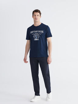 Bisiklet Yaka Bask?l? Penye Erkek Ti??rt