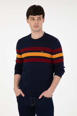 Джемпер Slim Fit темно-синий из хлопка