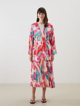 ?al Yaka Desenli Oversize Kad?n Kimono