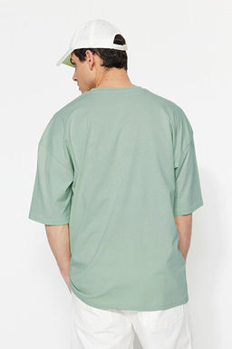 Koyu Mint Oversize/Geni_ Kesim %100 Pamuk K_sa Kollu Basic T-Shirt TMNSS22TS0318 - Trendyolmilla фото 2