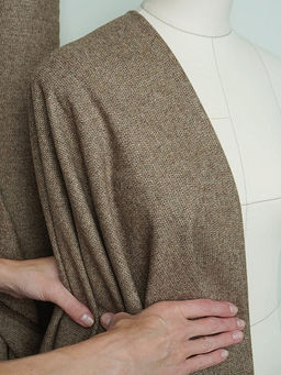 Шерсть пальтово-костюмная Твид Мелкая елочка цв.бежево-коричневый, ш.1.5м, шерсть-40%, п/э-60% - Купава фото 18