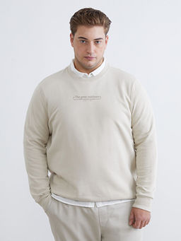 B?y?k Beden Bisiklet Yaka Bask?l? Kal?n Erkek Sweatshirt