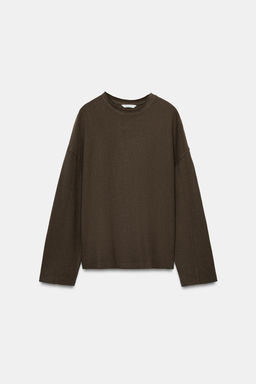 CAMISETA TEXTURA MANGA LARGA / Khaki - Zara фото 6