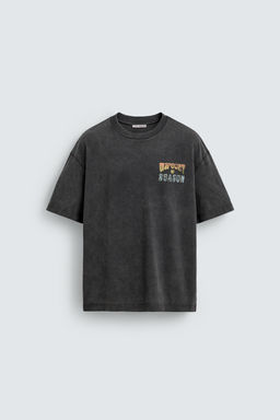 CAMISETA LAVADA ESTAMPADO SURF / Marr?n oscuro