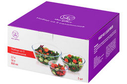 Набор салатников 3 пр. 800 мл 15*15*8 см + 1,6 л 19*19*9,5 см + 2,7 л 23*23*11 см "Crystal glass"