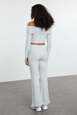 TRENDYOLMILLA Gri Melanj Yuksek Bel Esnek Fitilli Orme Pantolon TWOAW25PL00111 фото 5