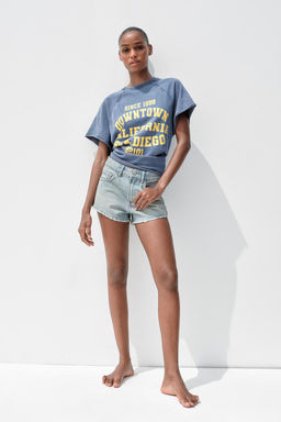 WASHED-EFFECT TEXT PLUSH SWEATSHIRT