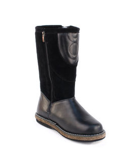 Монголки женские на войлочной подошве., Черные. Кожа. Молния. Подклад овчина.