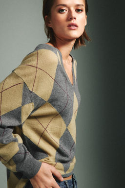 JERSEY 100% LANA ROMBOS / Verde gris - Zara фото 4