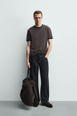 CAMISETA RIB CONTRASTE B?SICA / Gris antracita