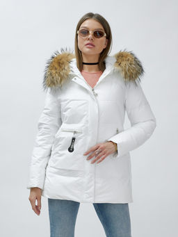 Куртка ПРЕМИУМ КЛАССА зимняя с мехом ЕНОТА, белого цвета - Mtforce фото 14