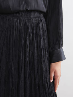 Beli Lastikli Saten Pileli Etek