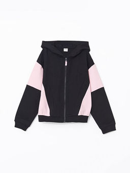 Kap??onlu K?z ?ocuk Fermuarl? Sweatshirt