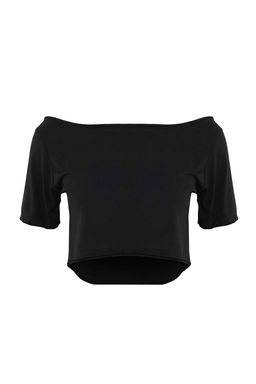Siyah %100 Pamuk Tekli Kay_k Yaka Relaxed _rme T-Shirt TWOSS25TS00194 - Trendyolmilla фото 2