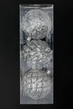 Набор новогодних шаров 8 см (3 шт) SF-7805, серебро №2 - Больше подарков фото 2