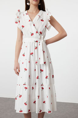 TRENDYOLMILLA Beyaz Kusakl? A Kesim Kruvaze Yaka Midi Dokuma Elbise TWOSS24EL00914  фото 12