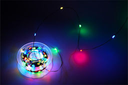 Эл. гирлянда диодная "Роса" 500 ламп 50м (IP-44) 8 режимов, цветная, тонкий жёсткий провод, на бобине, в коробке