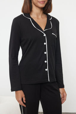 Siyah %100 Pamuklu Biye Detayl? Orme Pijama Tak?m? THMAW25PT00105 - Trendyolmilla фото 3