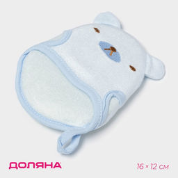 Мочалка варежка детская Доляна «Мишка», для купания, 16 см, голубая