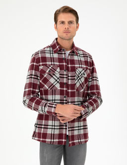 Bordo Klasik Yaka Oduncu _ift Cepli Oversize G_mlek Ceket