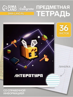 Цена за 10 шт. Предметная тетрадь по литературе Calligrata «Пиксели», 36 листов, в линейку, со справочным материалом, обложка из мелованного картона