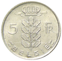 5 франков 1978 года Бельгия  Надпись на фламандском (BELGIE)
