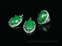 Кольцо Серьги с кварцем (имитация хризопраза) размер 17.