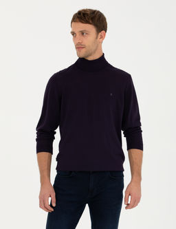 Mor Slim Fit Bal_k__ Yaka Y_n Kar___ml_ Basic Triko Kazak