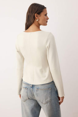 Tas Soft Touch V Yaka Fermuarl? Regular/Normal Kesim Orme Bluz TWOAW26BZ00180