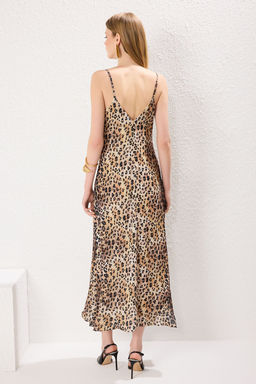 Kahverengi Leopar Desenli Maxi Dokuma Elbise TWOSS23EL02416