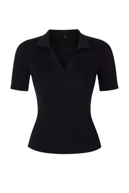 Siyah More Sustainable Basic Polo Yaka Triko Ince Bluz TWOSS26BZ00505