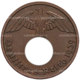 Монета 2 рейхспфеннига 1939 года D Германия