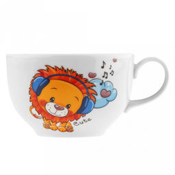 Чашка чайная фарфоровая "Львята" 210мл, д8,5см, h6см, форма "Янтарь", с блюдцем д14см (Россия)