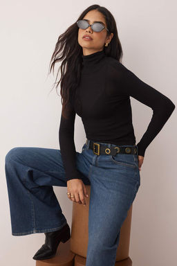 Siyah Dik Yaka Transparan Orme T-Shirt TWOAW26TS00005