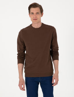 Kahverengi 2 _plik Regular Fit Bisiklet Yaka Basic Sweatshirt