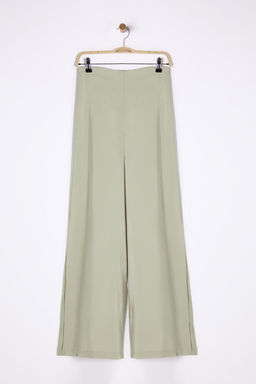 Mint Modal Wide Leg / Genis Paca Yuksek Bel Y?rtmacl? Dokuma Pantolon TWOSS25PL00006 Palazzo