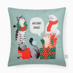 Наволочка декоративная новогодняя Этель. Meow X-mas 40?40 см, велюр