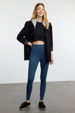 TRENDYOLMILLA Siyah Toparlay?c? Beli Lastikli Yuksek Bel Esnek Orme Tayt TWOAW20TA0087